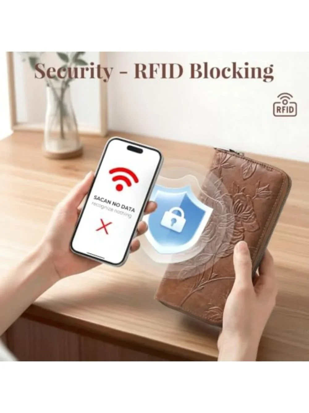 Stylish RFID Leather Clutch Wristlet Wallet for Women - Large Capacity & Chic